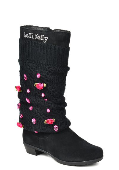 Итальянские детские - девочки сапоги Lelli Kelly 6013N кожа черно розовый